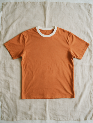 The Basic Tee in Sunrise — laid flat on linen